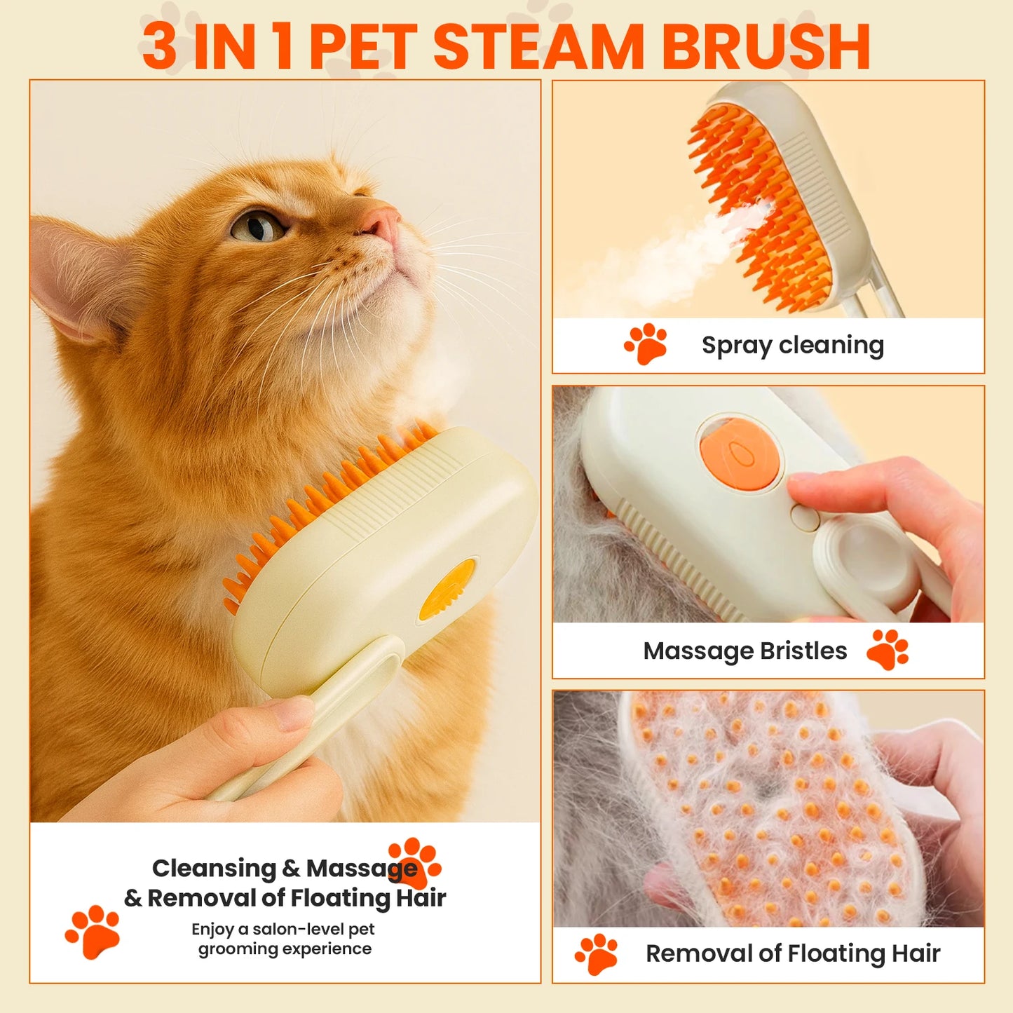 Cat Steam Grooming Brush For Shedding 3 In 1 PetCare