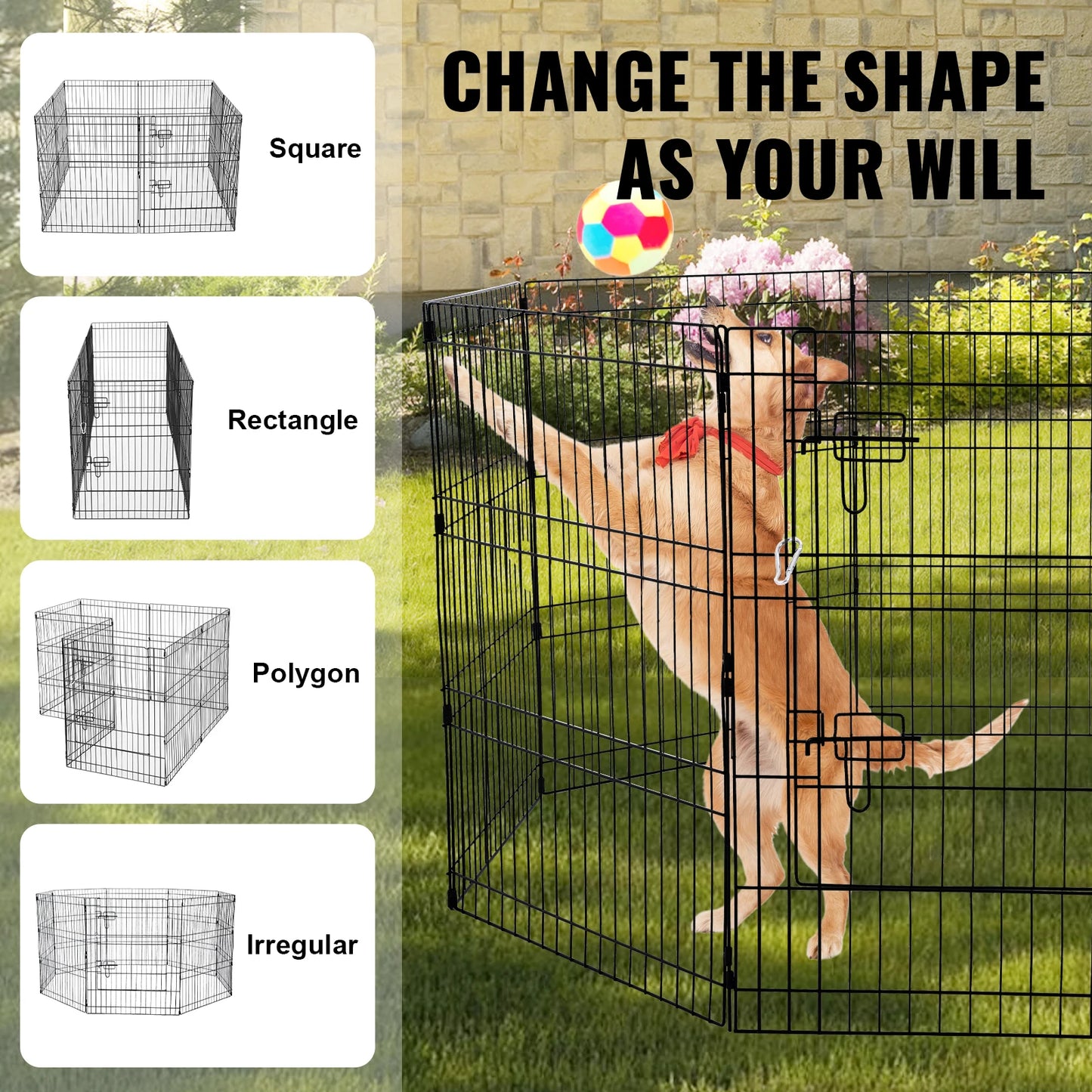 Foldable Dog Playpen Metal Pet Exercise Pen With Top Cover