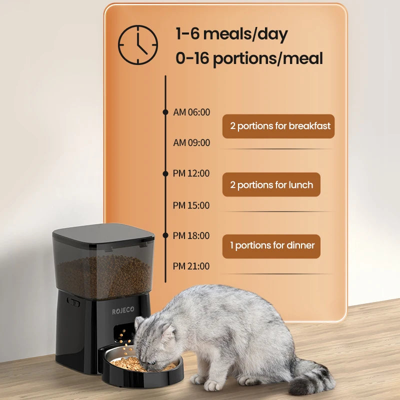 ROJECO Automatic Cat Feeder With Smart Control Kibble Dispenser Button Version