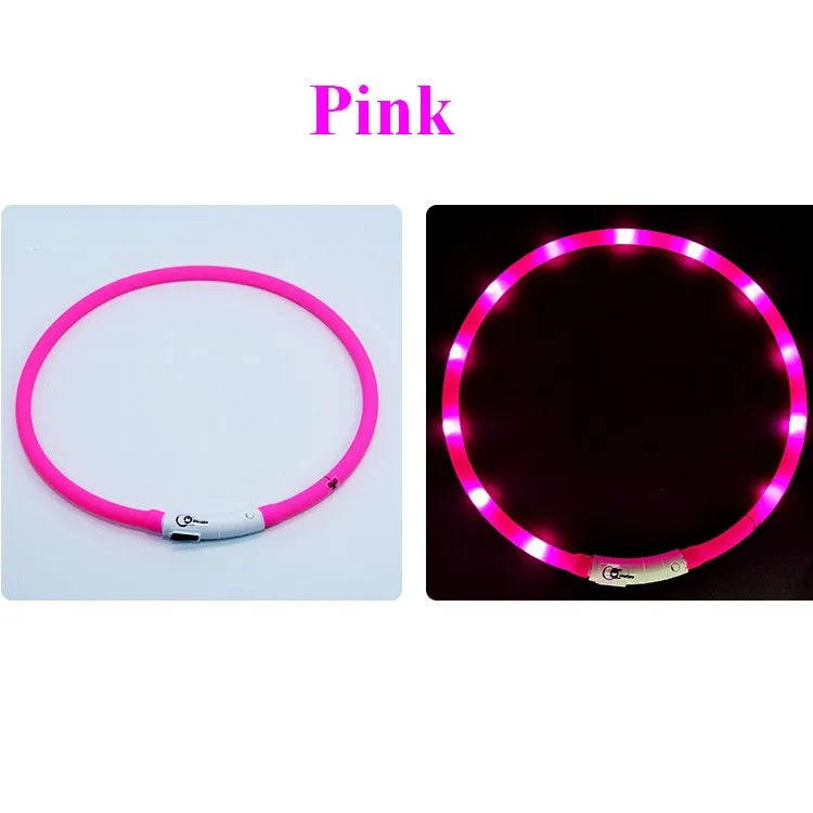 Silicone LED Dog Collar Rechargeable 3 Modes Night Safety Glow