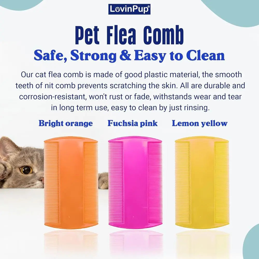 Pet Lea Comb 3-Pack For Dogs And Cats, Gentle Line-Tooth Fur Removal