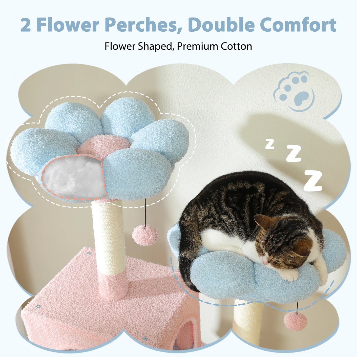 PETEPELA Cat Tree Tower With Sisal Scratching Posts And Hammock