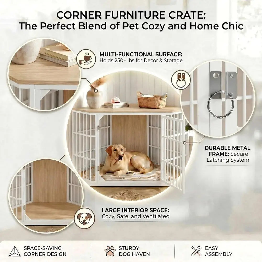 Wooden Dog Crate Furniture End Table Kennel Indoor Large Pet