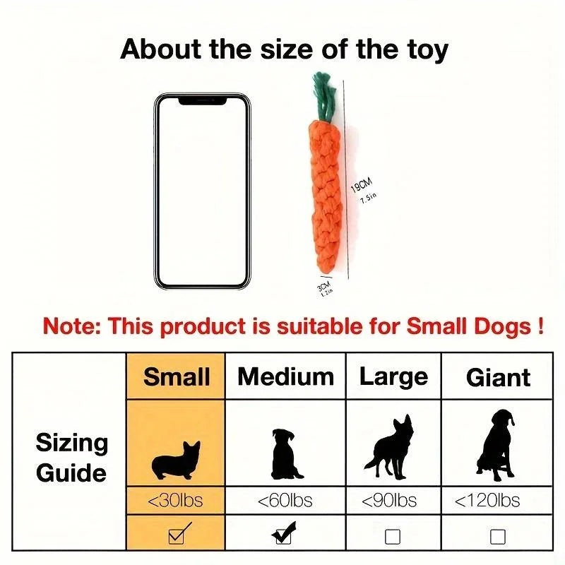 Pet Knot Carrot Shape Rope Chew Toy NonToxic Durable Dogs