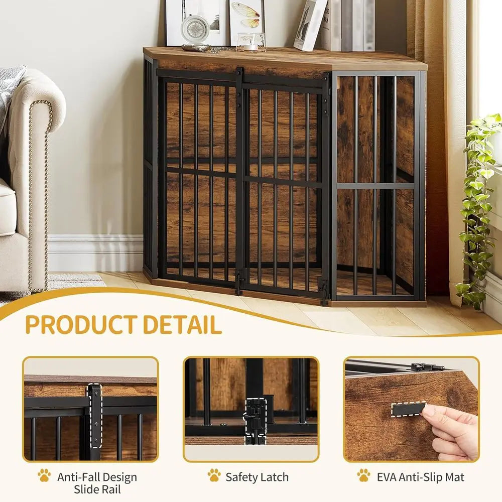 Corner Dog Crate Furniture Barn Door Heavy Duty Kennel