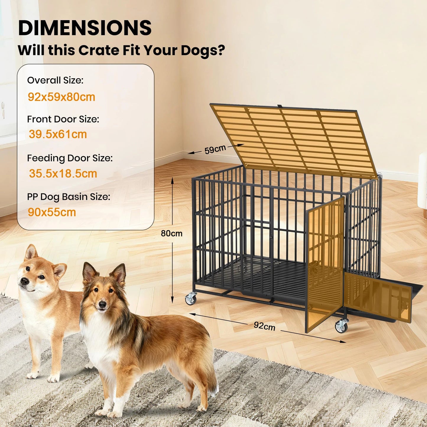 HiMISS Heavy Duty Escape-Proof Metal Dog Crate With 3 Doors