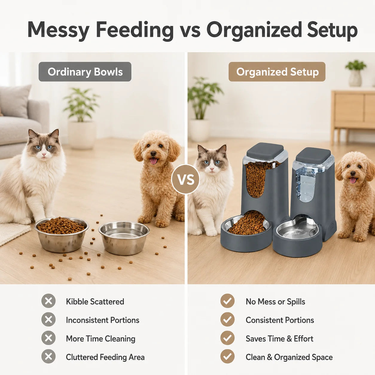 Automatic Pet Feeder And Water Station With Stainless Steel Bowls