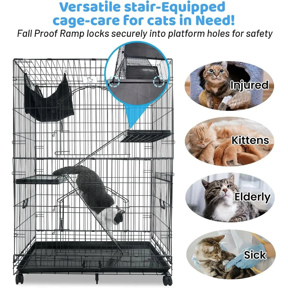 Indoor 3 Tier Cat Cage With Collapsible Wire Kennel Wheels