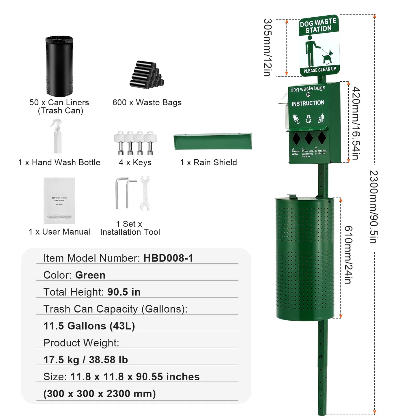 Dog Waste Station With Hand Wash Bottle And Bag Dispenser