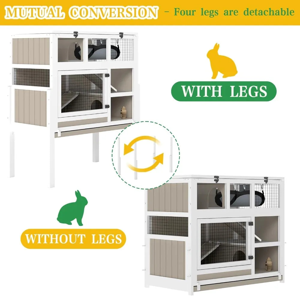 Three Story Wooden Small Animal Cage With Stand And Ramps
