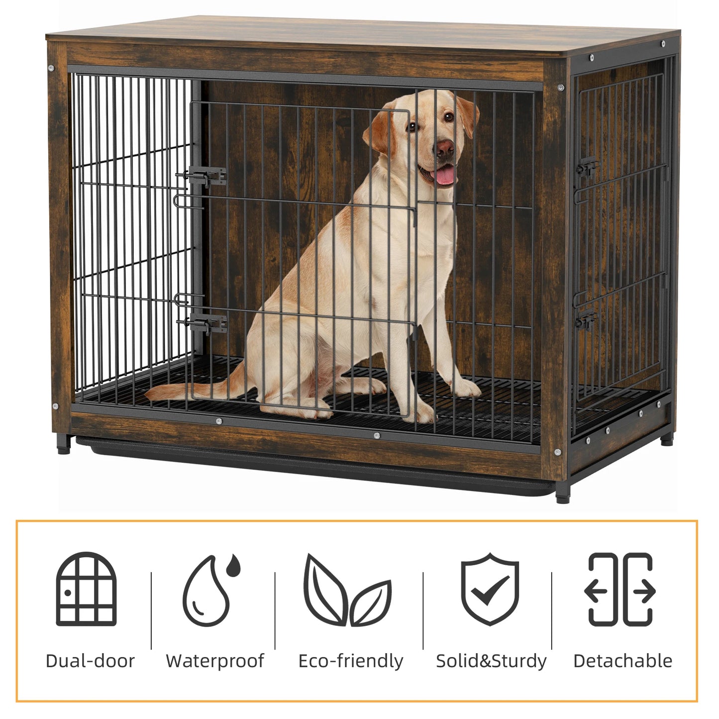 Bingopaw Pet Cage Kennel End Table Double Doors Removable Tray
