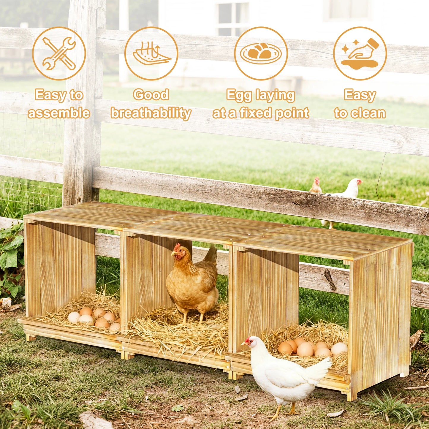 Pine Wood Chicken Nesting Box Three Compartments For Easy Egg Collection