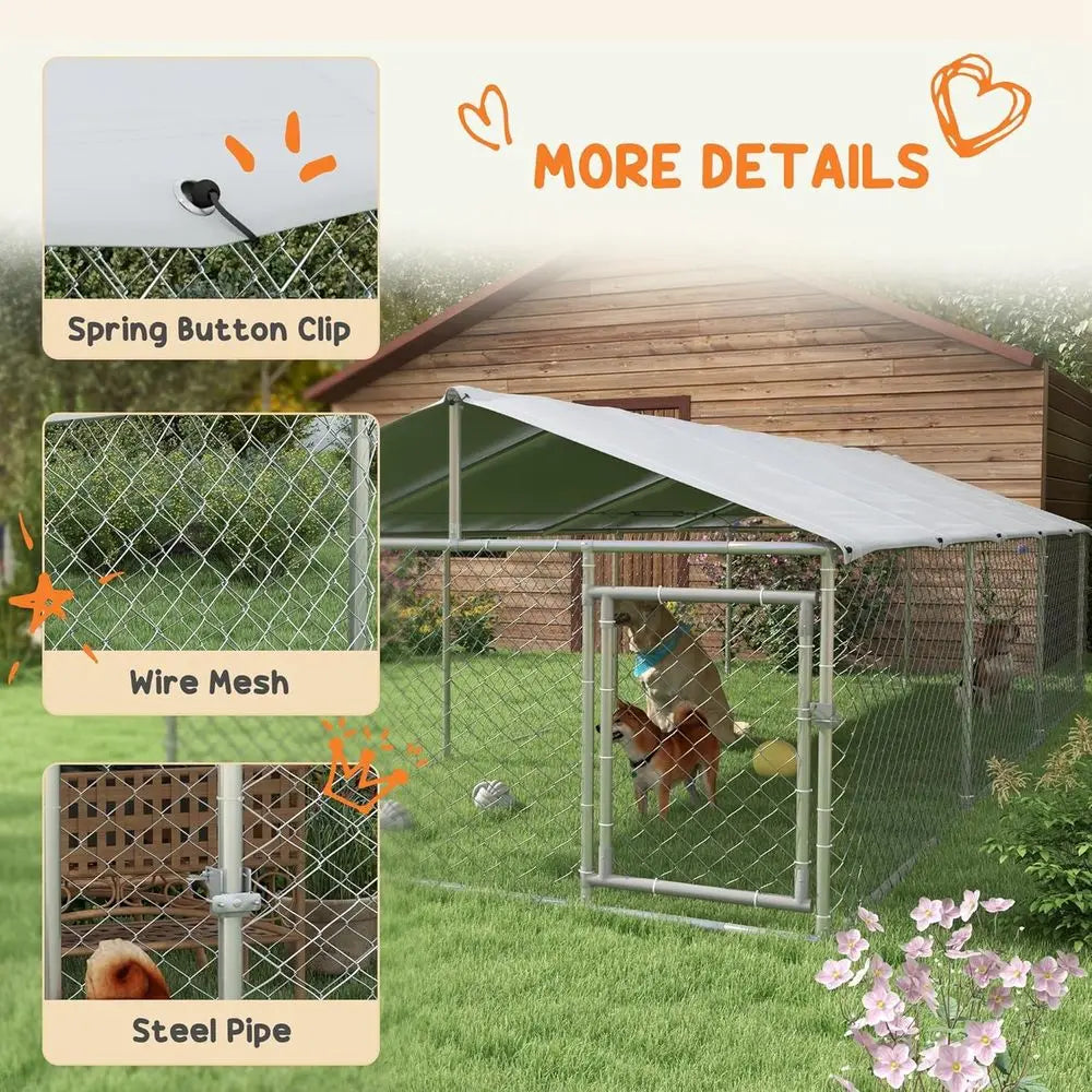 Heavy Duty Galvanized Steel Outdoor Dog Kennel With Waterproof Cover