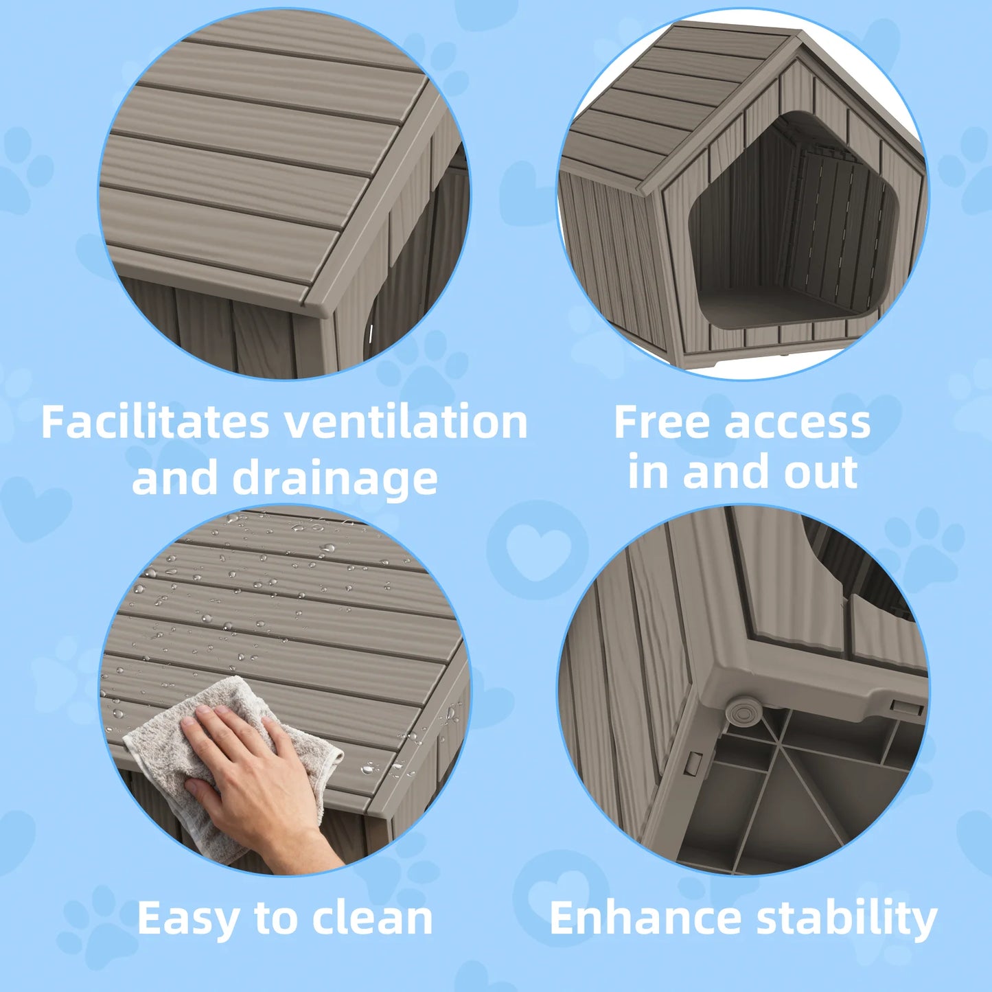 Gable Roof Plastic Outdoor Dog Shelter With Ventilation And Drainage
