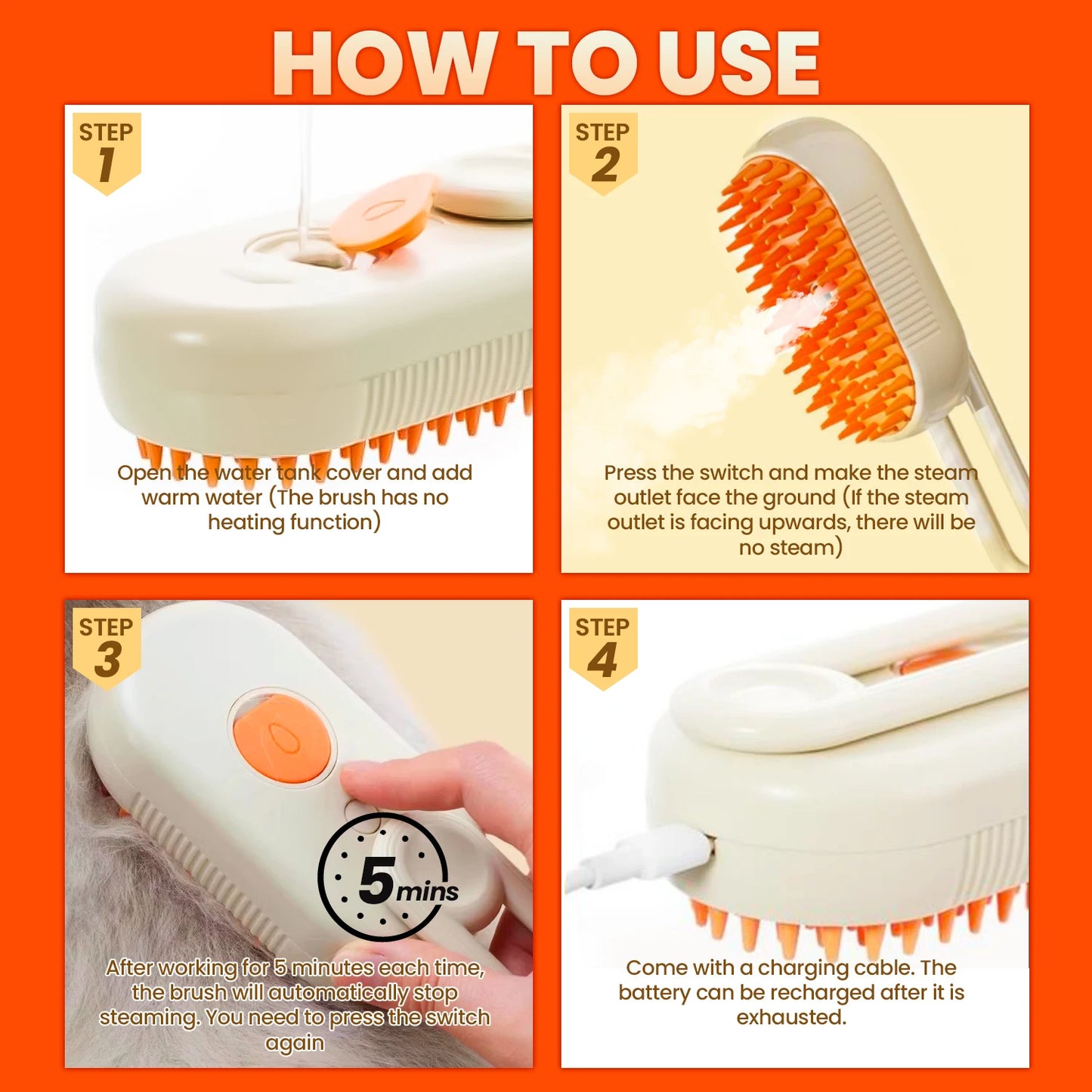 Cat Steam Grooming Brush For Shedding 3 In 1 PetCare