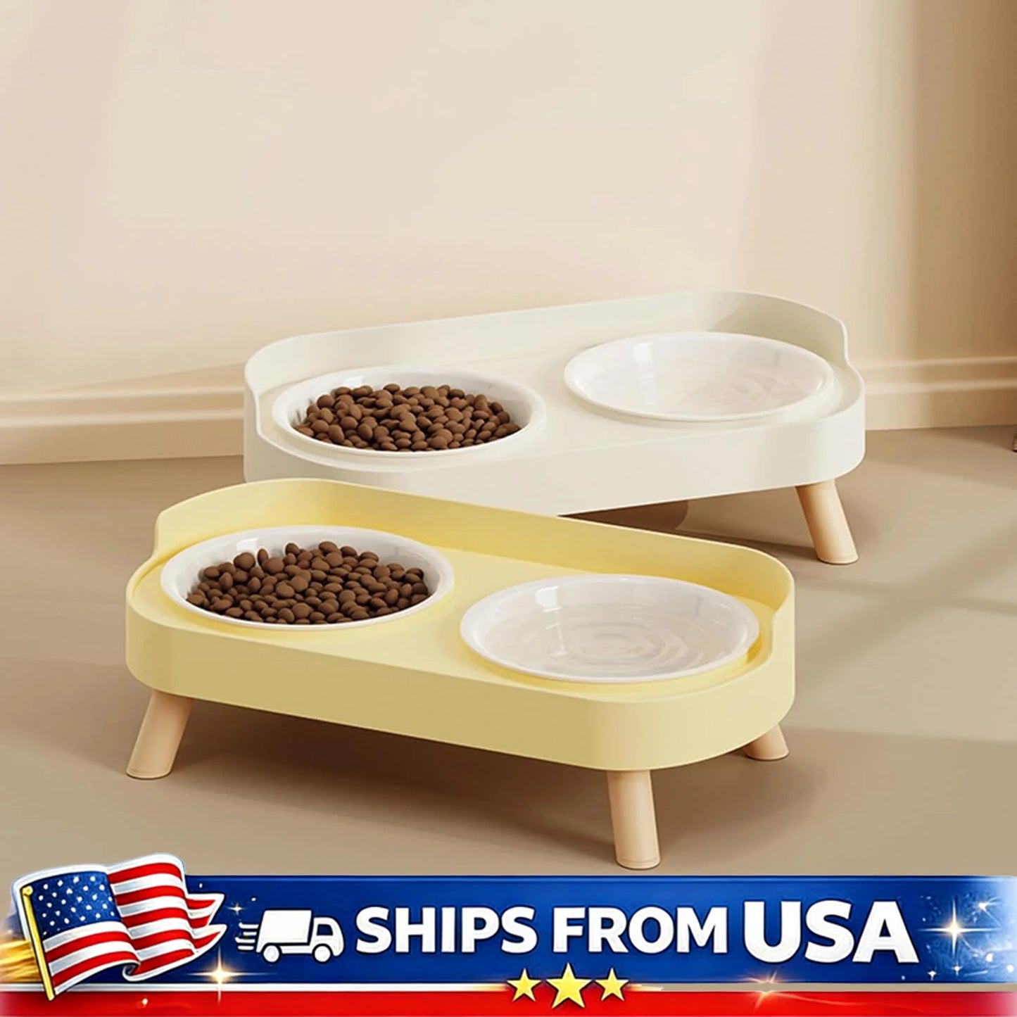 Elevated Pet Bowls Double Food Water Feeding Stand Splash Proof Cats