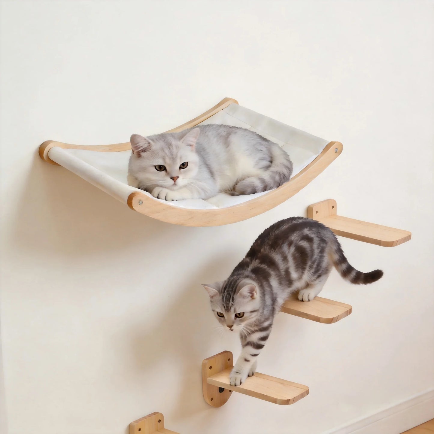 Wall Mounted Pine Wood Cat Bridge With Sisal Rope Steps
