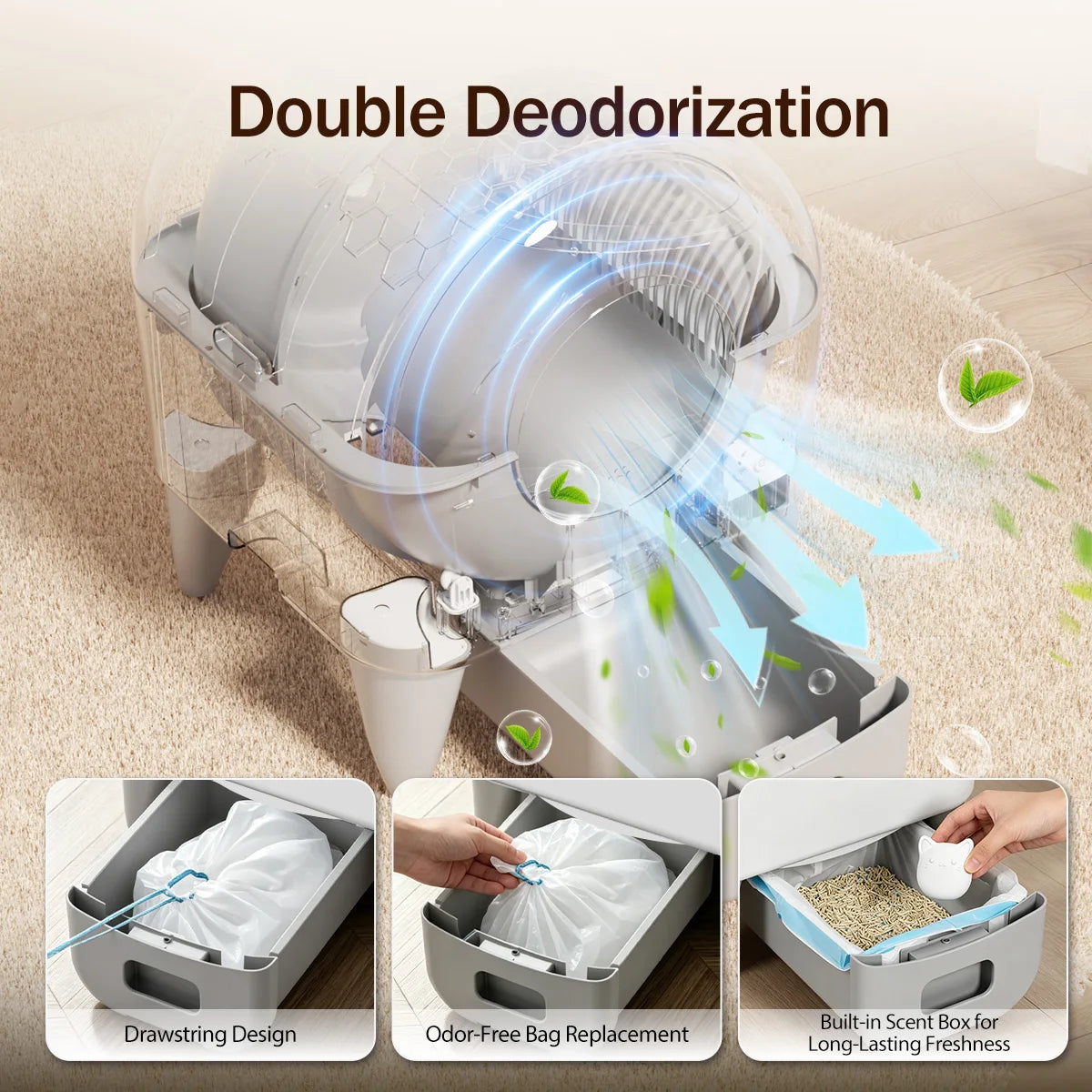 95L Automatic Smart Self Cleaning Enclosed Cat Litter Box With Infrared Sensors
