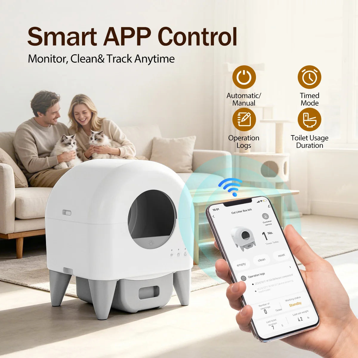 95L Automatic Smart Self Cleaning Enclosed Cat Litter Box With Infrared Sensors
