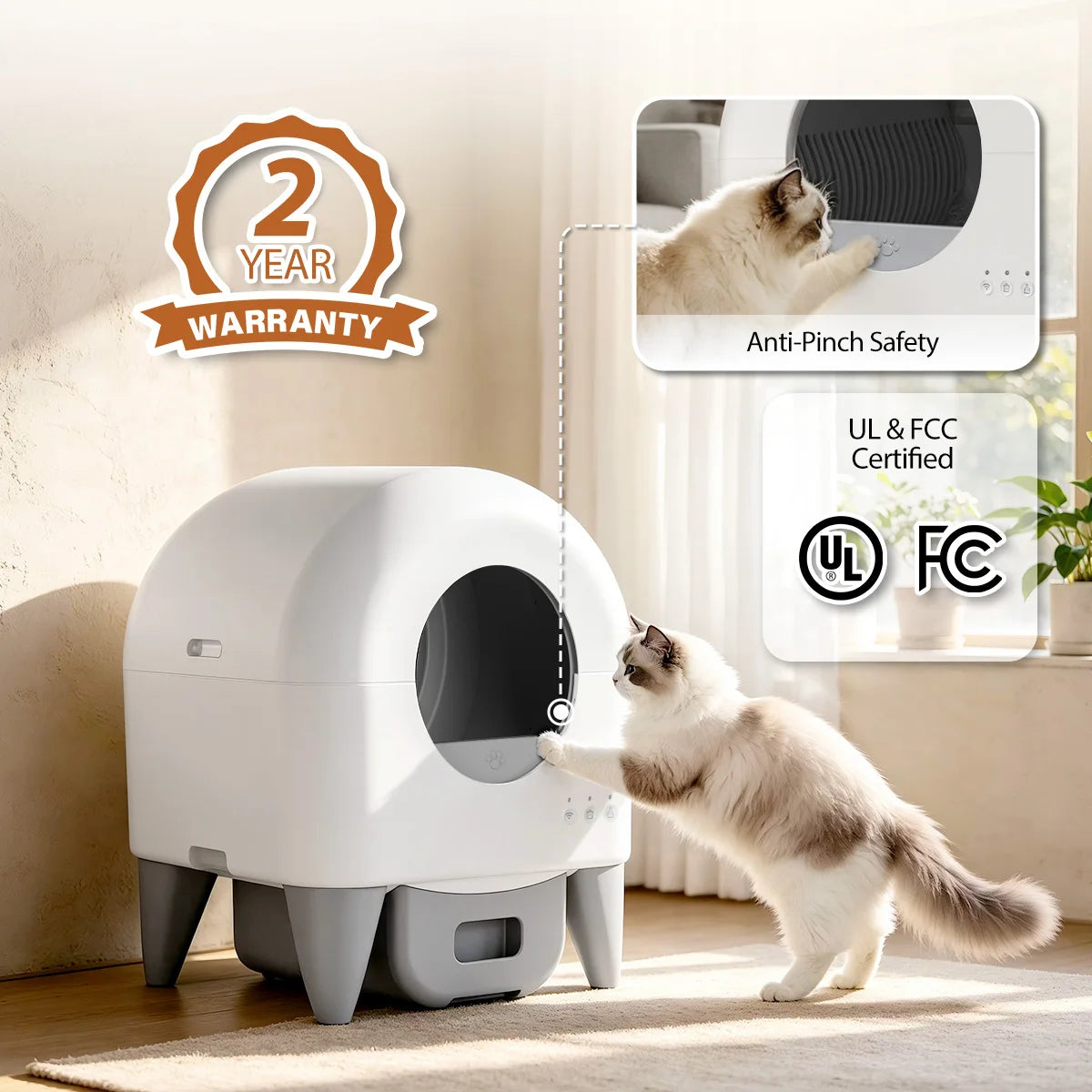 95L Automatic Smart Self Cleaning Enclosed Cat Litter Box With Infrared Sensors