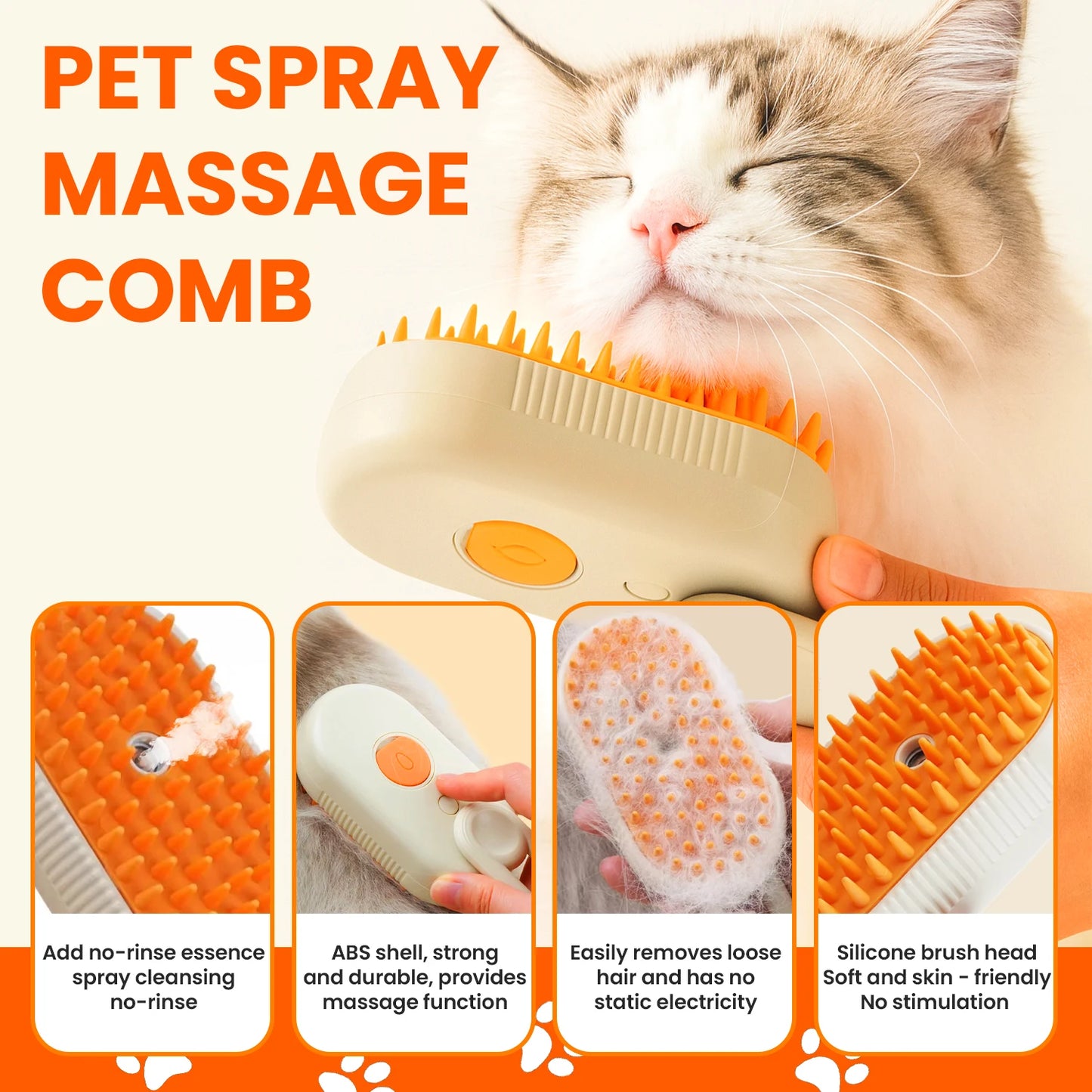 Cat Steam Grooming Brush For Shedding 3 In 1 PetCare