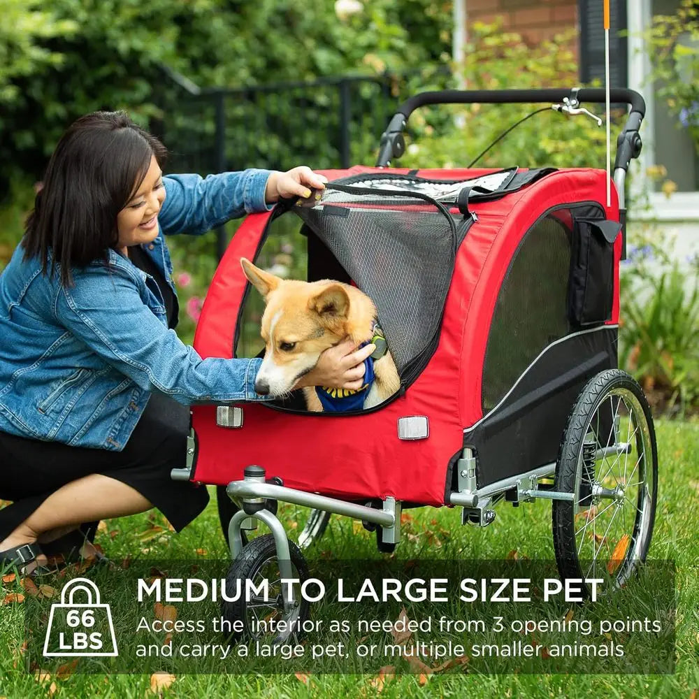 Durable Alloy Dog Bike Trailer And Pet Stroller With Suspension