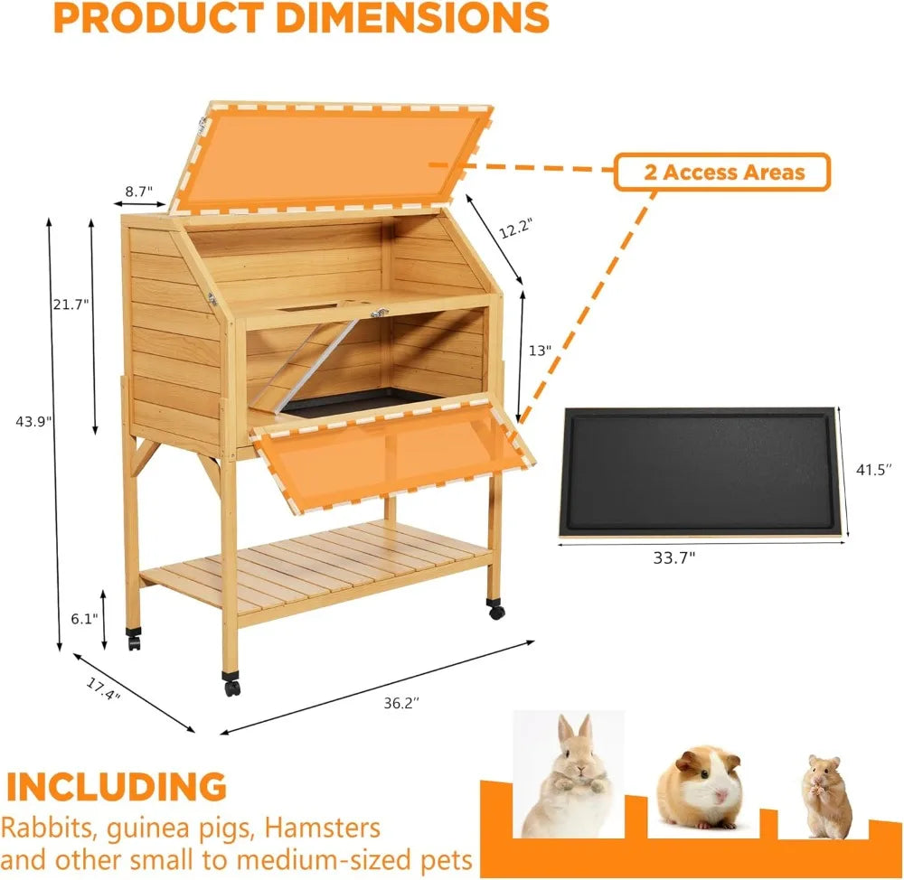 2 Story Wooden Hamster Cage On Wheels With Leakproof Tray