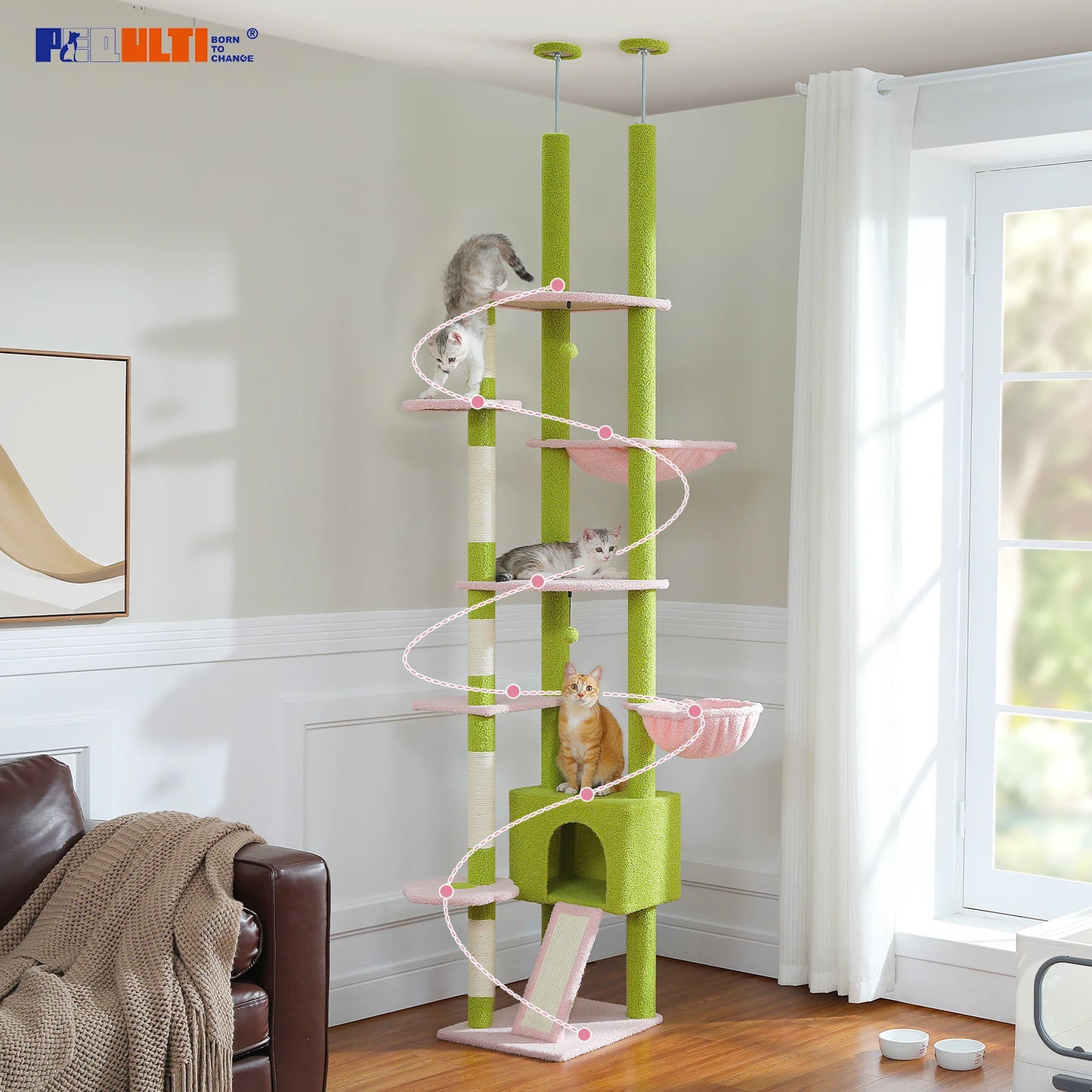 PETEPELA CN Cactus Cat Tree Floor To Ceiling Adjustable Height