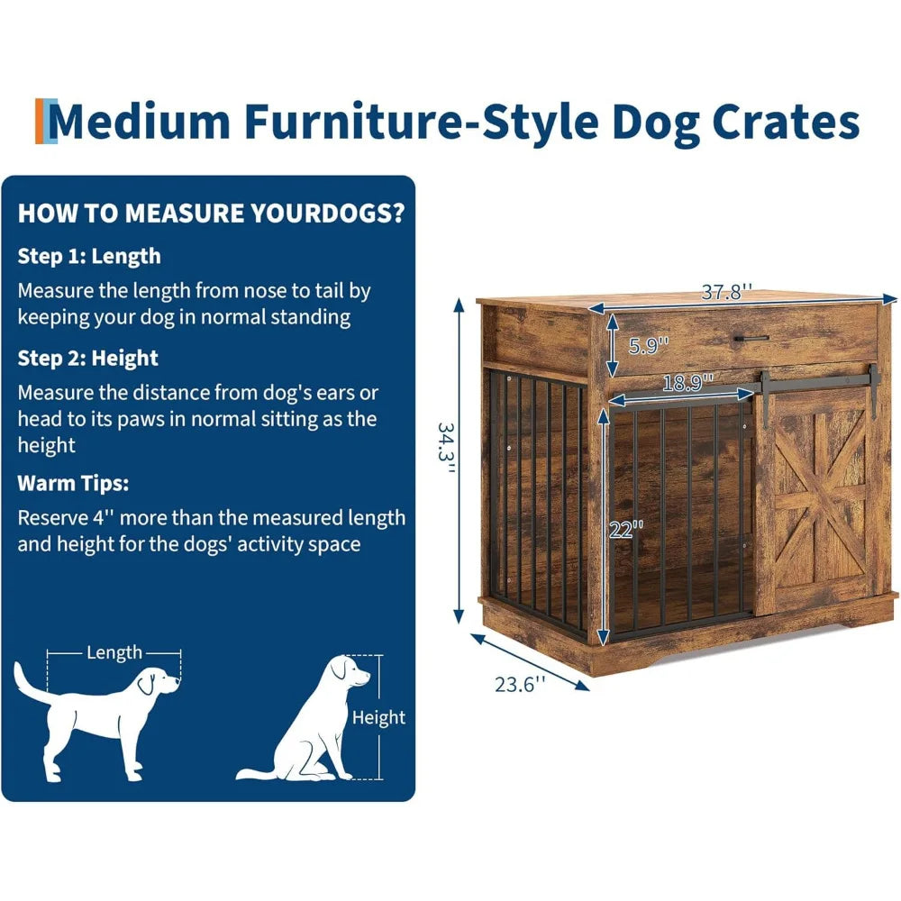 HiMISS Farmhouse 2 In 1 Iron Wood Dog Crate End Table