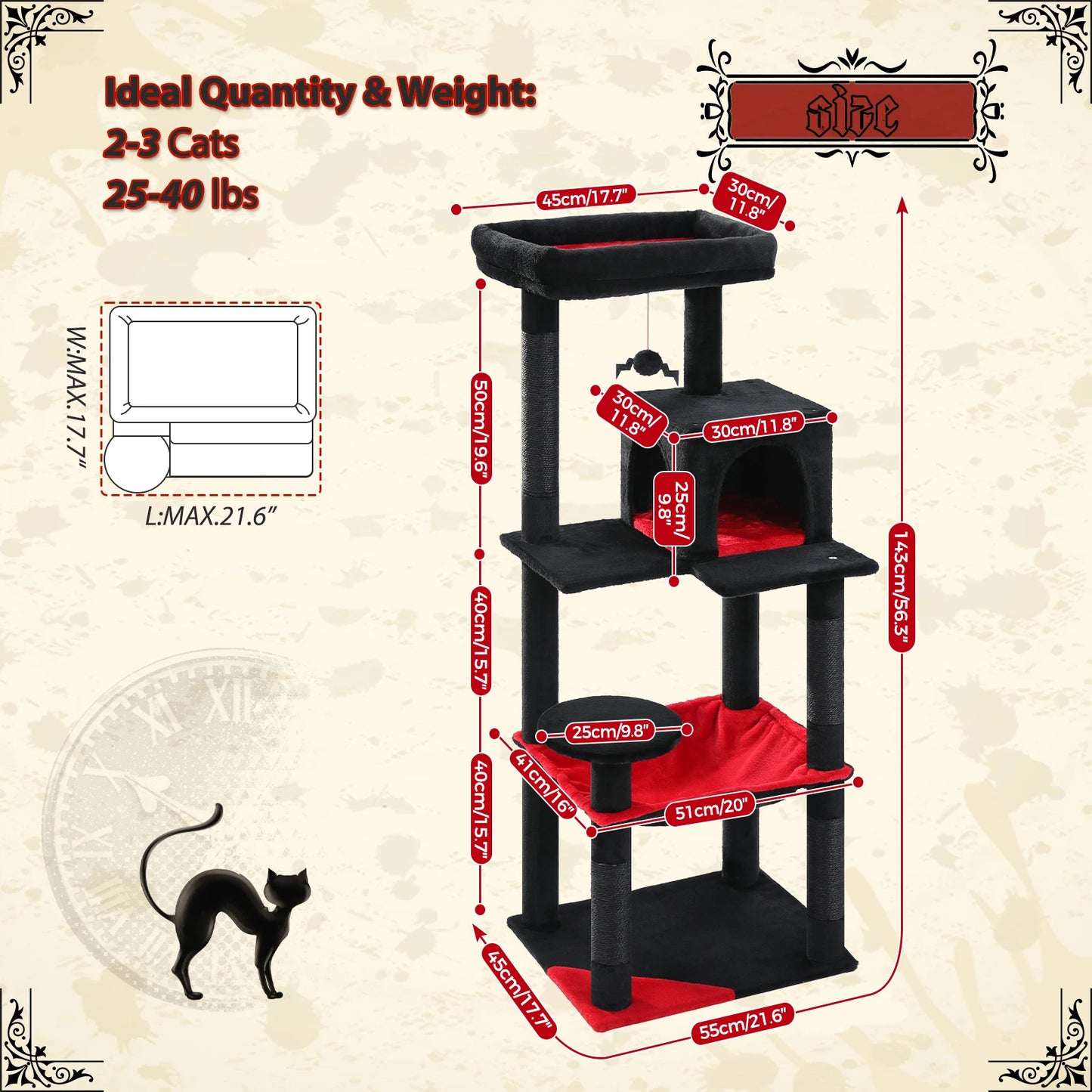 PAWZ Road Gothic Cat Tree Indoor Cats Tall Tower Hammock