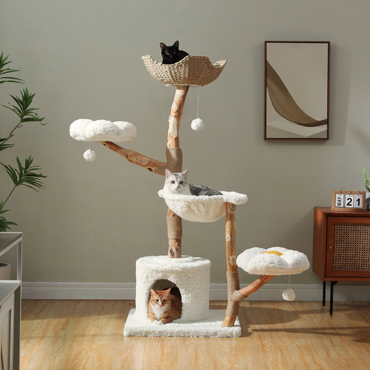 PEQULTI CN Solid Wood Cat Tree Tower With Spacious Condo