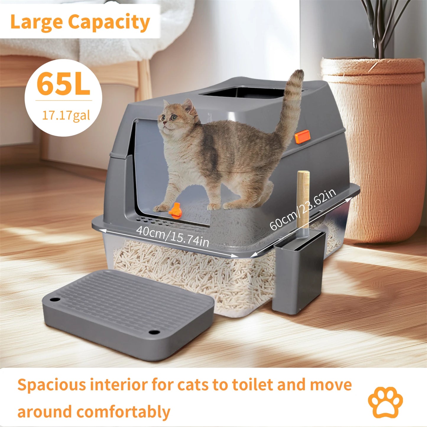 Enclosed Stainless Steel Cat Litter Box With Lid Odor Control
