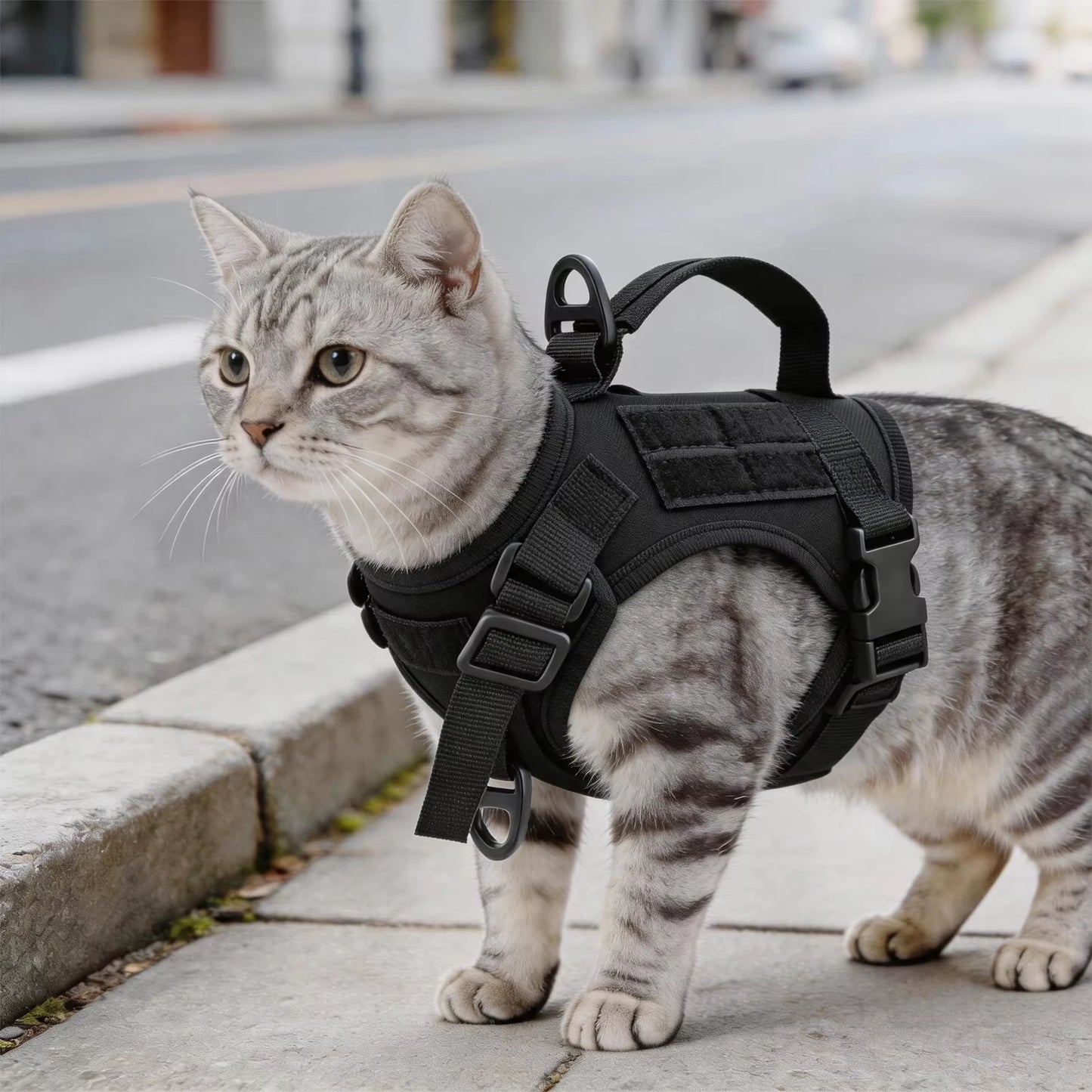 Adjustable Tactical Cat Harness Leash Set With Quick Release