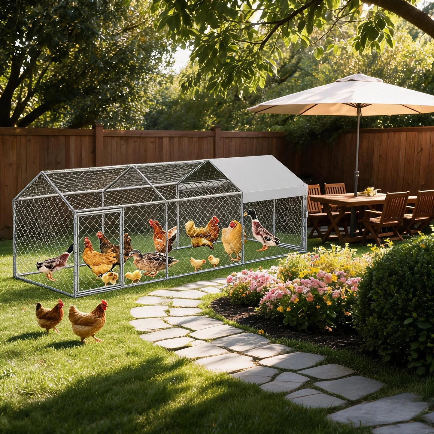 HiMISS Portable Metal Chicken Coop With Waterproof Cover And Run