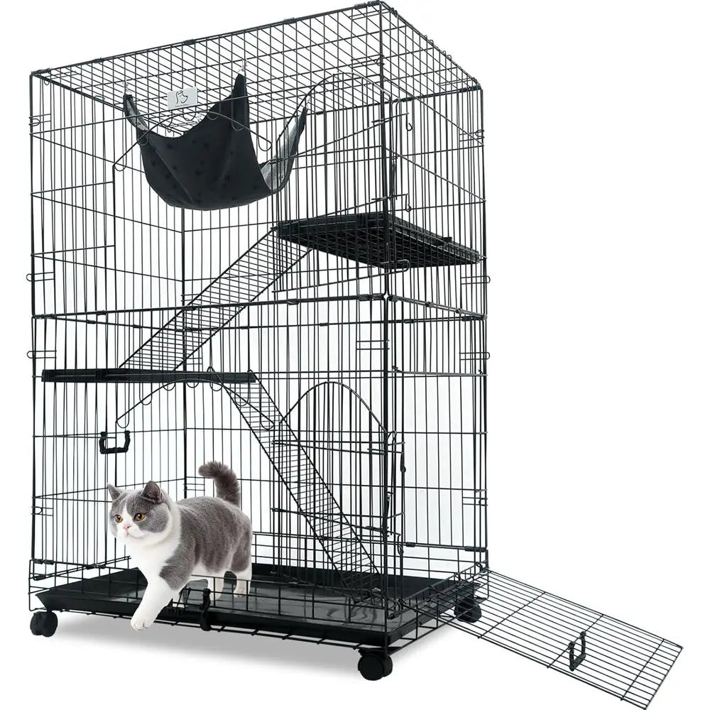 Indoor 3 Tier Cat Cage With Collapsible Wire Kennel Wheels