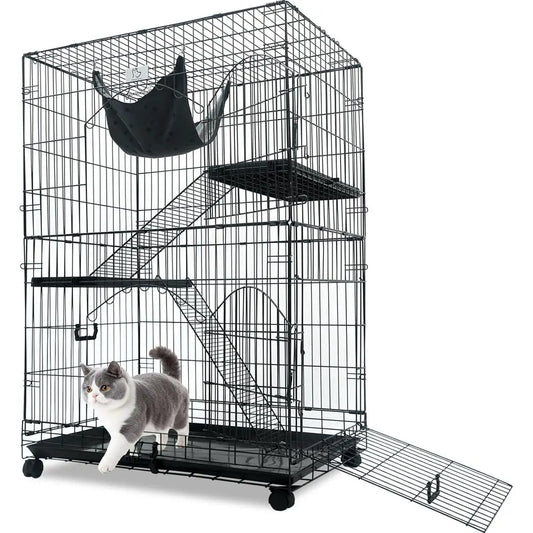 Indoor 3 Tier Cat Cage With Collapsible Wire Kennel Wheels