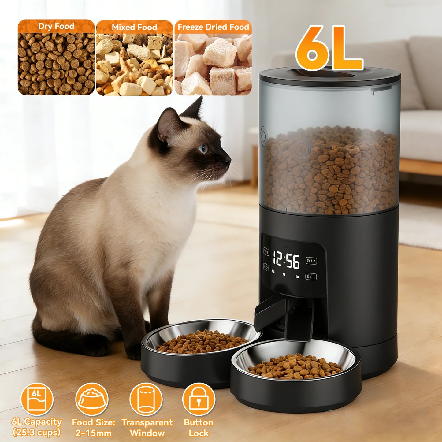 Automatic Cat Feeder With Stainless Bowls And Digital Timer