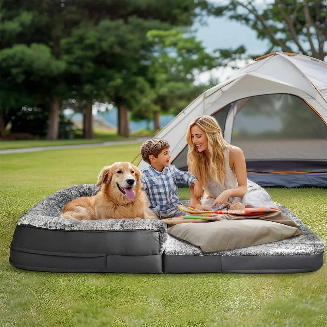 BINGOPAW Giant Orthopedic Calming Dog Bed Foldable Plush Cover