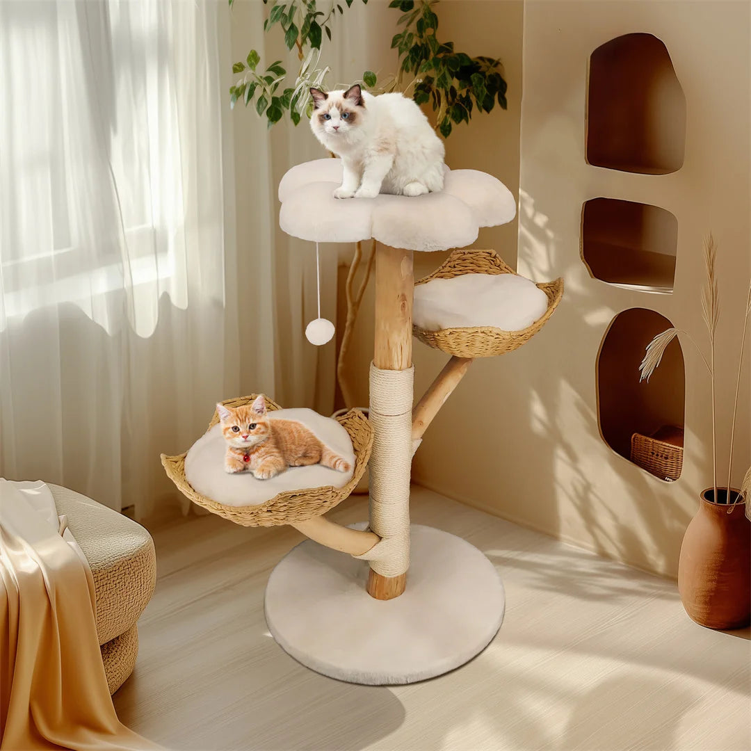 BINGOPAW Solid Wood Cat Climbing Tree With Sisal Rope