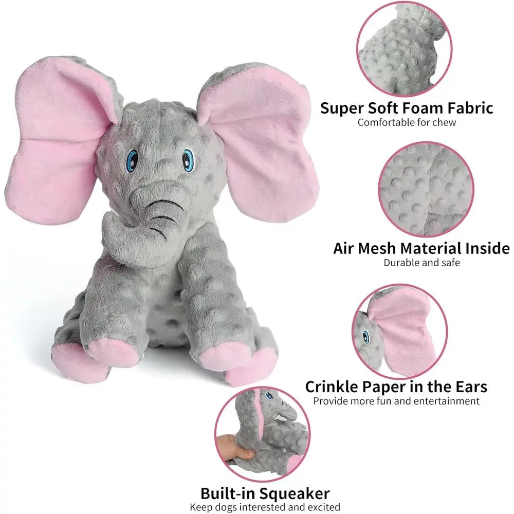 Durable Squeaky Elephant Dog Toy With Crinkle Paper Plush