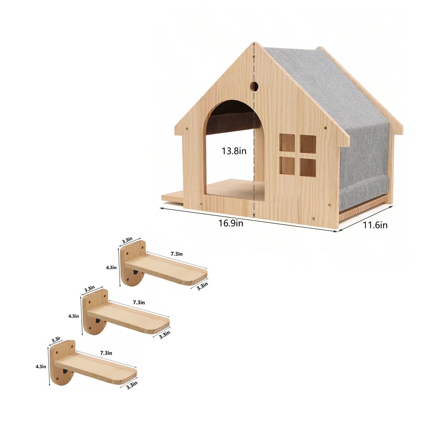 Wall Mounted Wooden Cat Villa Shelf Furniture For Sleeping
