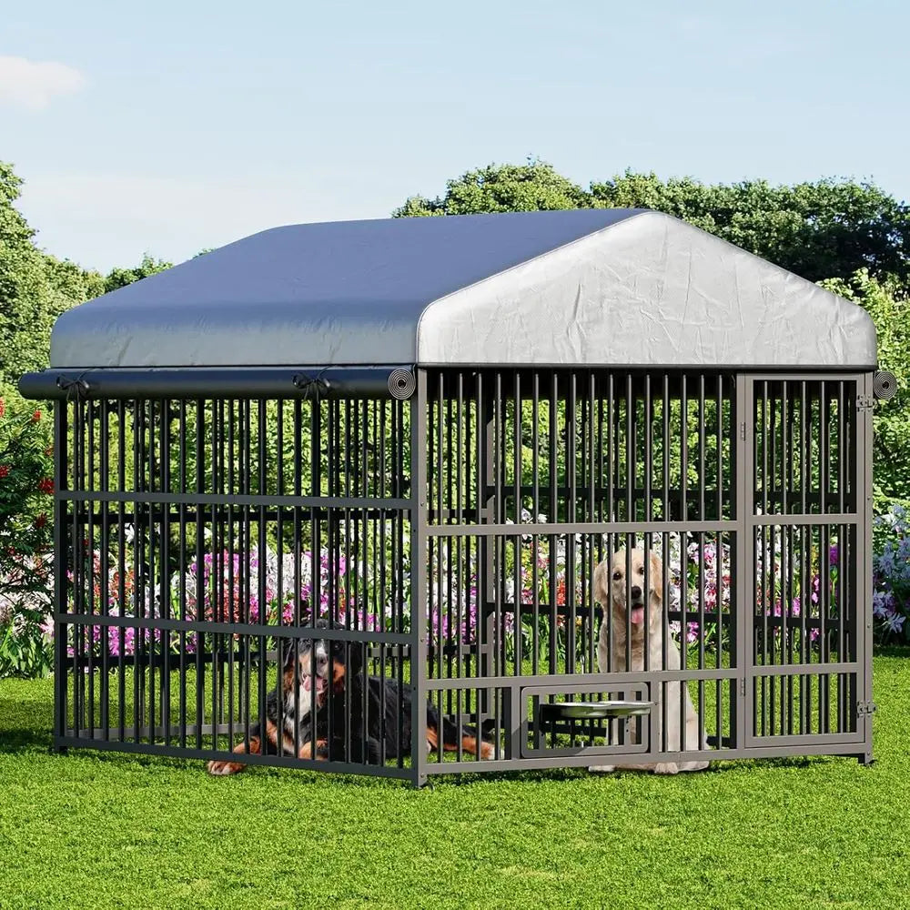 Heavy Duty Outdoor Dog Kennel With Waterproof Cover And Feeding Bowls