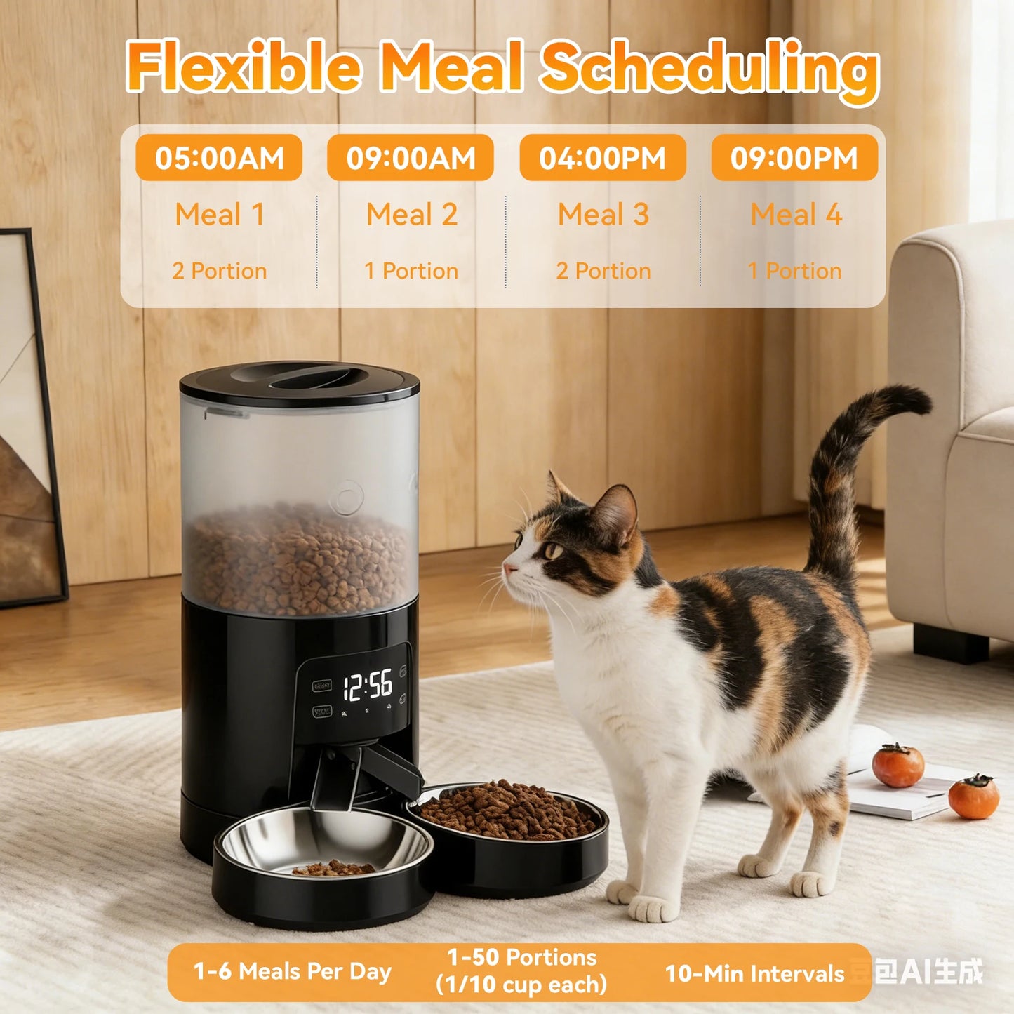 Automatic Cat Feeder With Stainless Bowls And Digital Timer