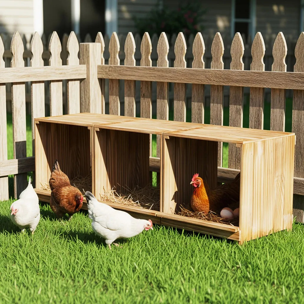 Pine Wood Chicken Nesting Box Three Compartments For Easy Egg Collection