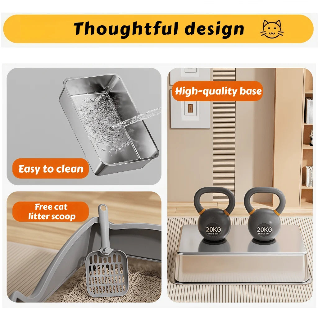 XMSJ Stainless Steel Cat Litter Box With Privacy And Mat