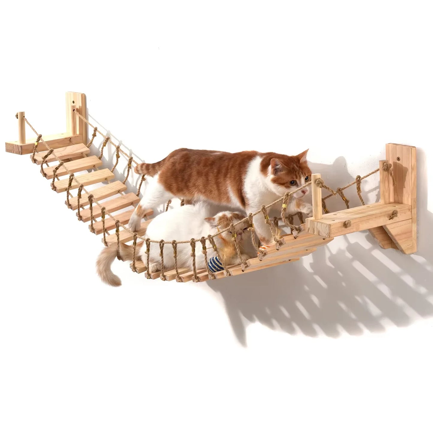 Wall Mounted Pine Wood Cat Bridge With Sisal Rope Steps