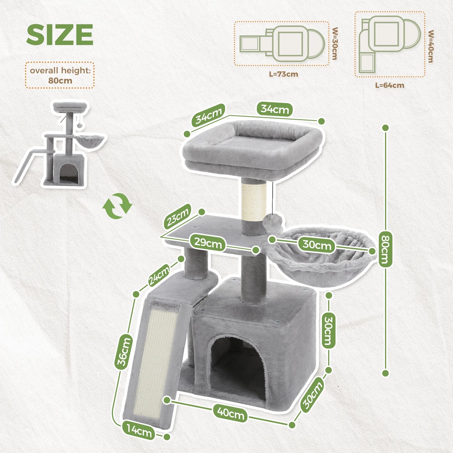 PAWZ Road Indoor Cat Tree Tower Three Tier With Hammock