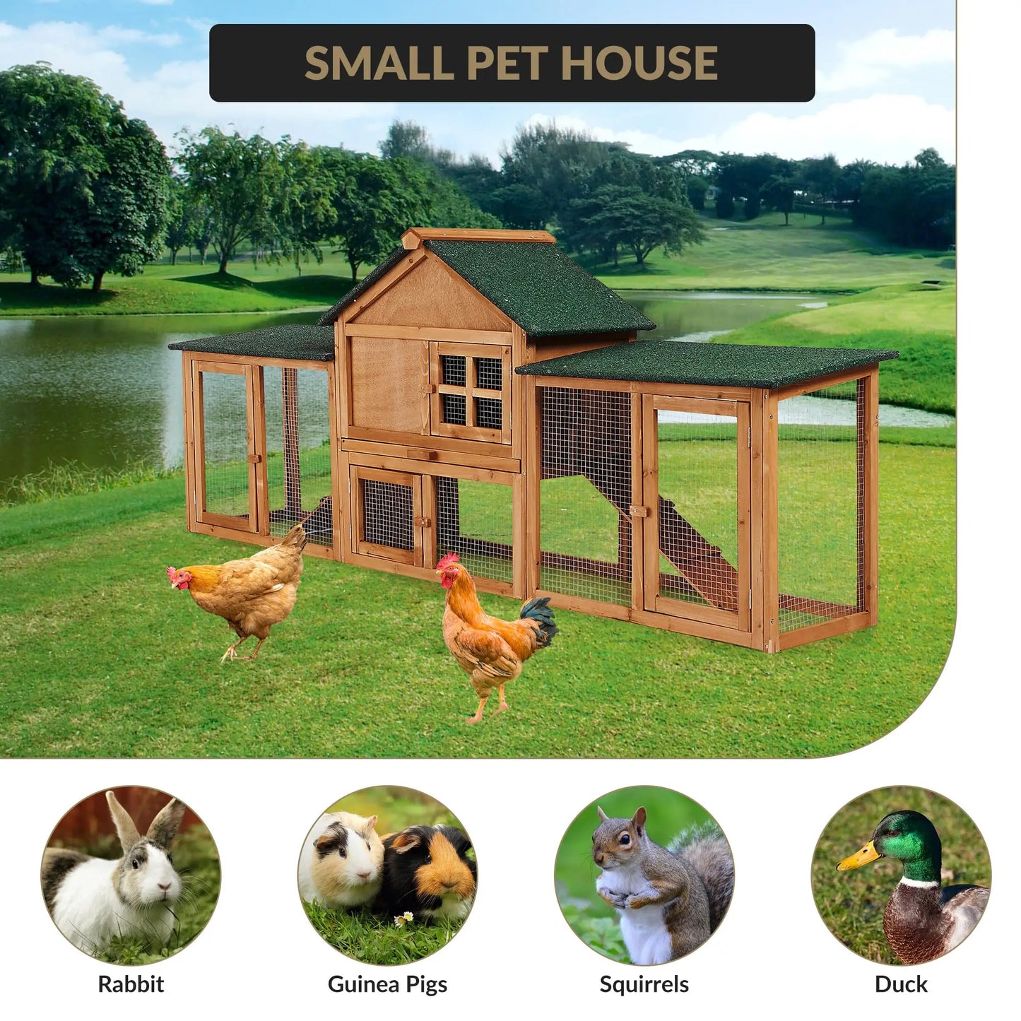 DishyKooker 2-Story Wooden Rabbit Hutch Double Runs Pullout Tray