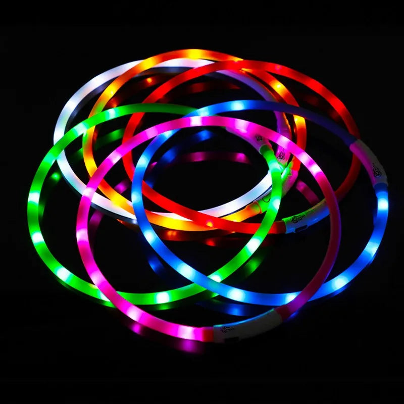 Silicone LED Dog Collar Rechargeable With Three Modes Night Safety