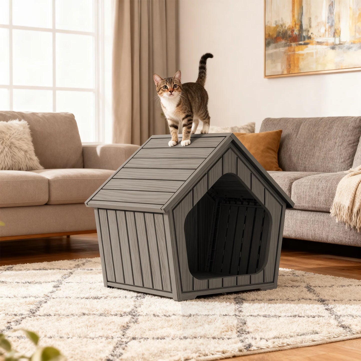 Gable Roof Plastic Outdoor Dog Shelter With Ventilation And Drainage